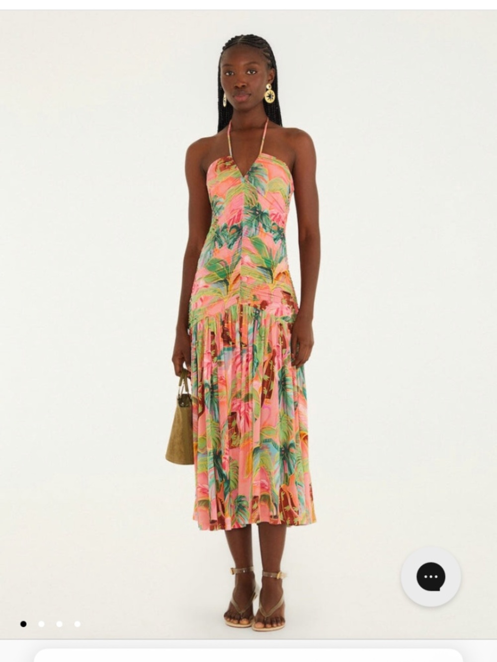 Farm Rio Soft pink floral ruched “Pool Time” midi dress